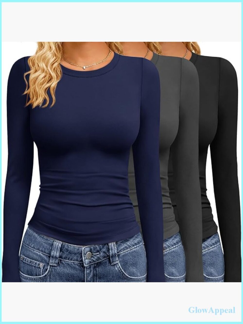 3 Pack Long Sleeve Tops Crew Neck Fitted Basic Tees Workout Layering Shirts